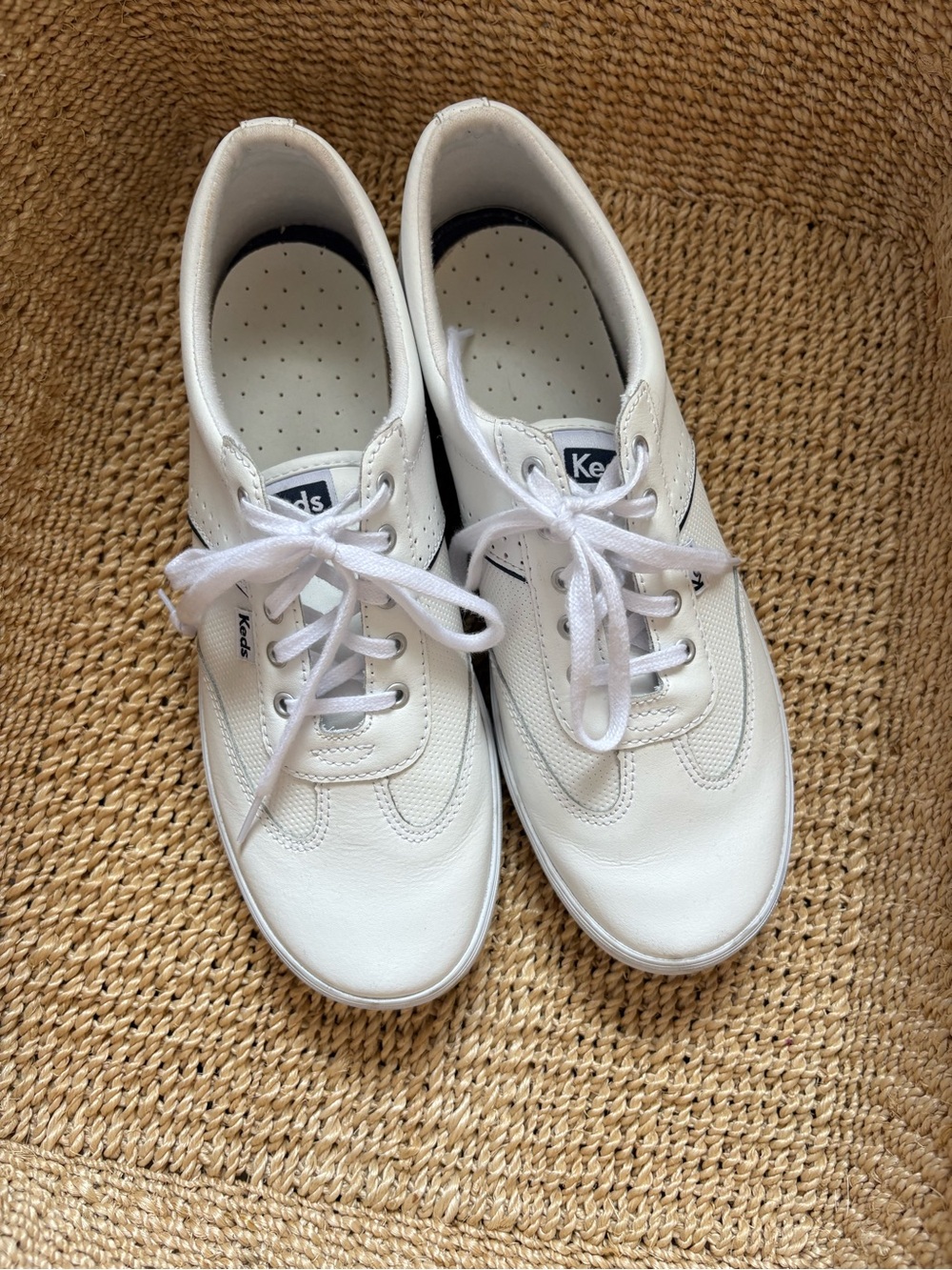 Keds White Leather Low-Top Lace-Up Sneakers